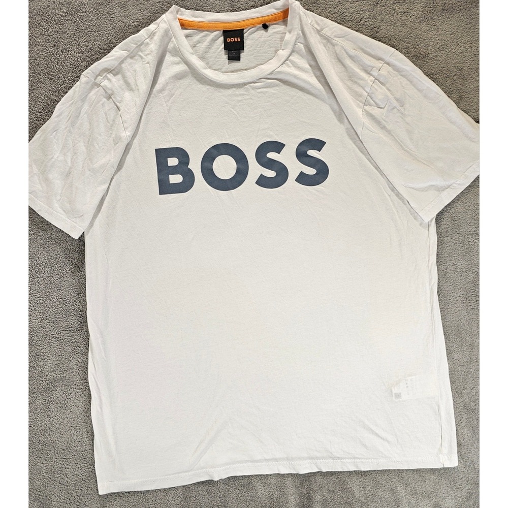 Hugo Boss  XL White Navy Blue Logo Graphic‎ Short Sleeve Crew Neck streetwear